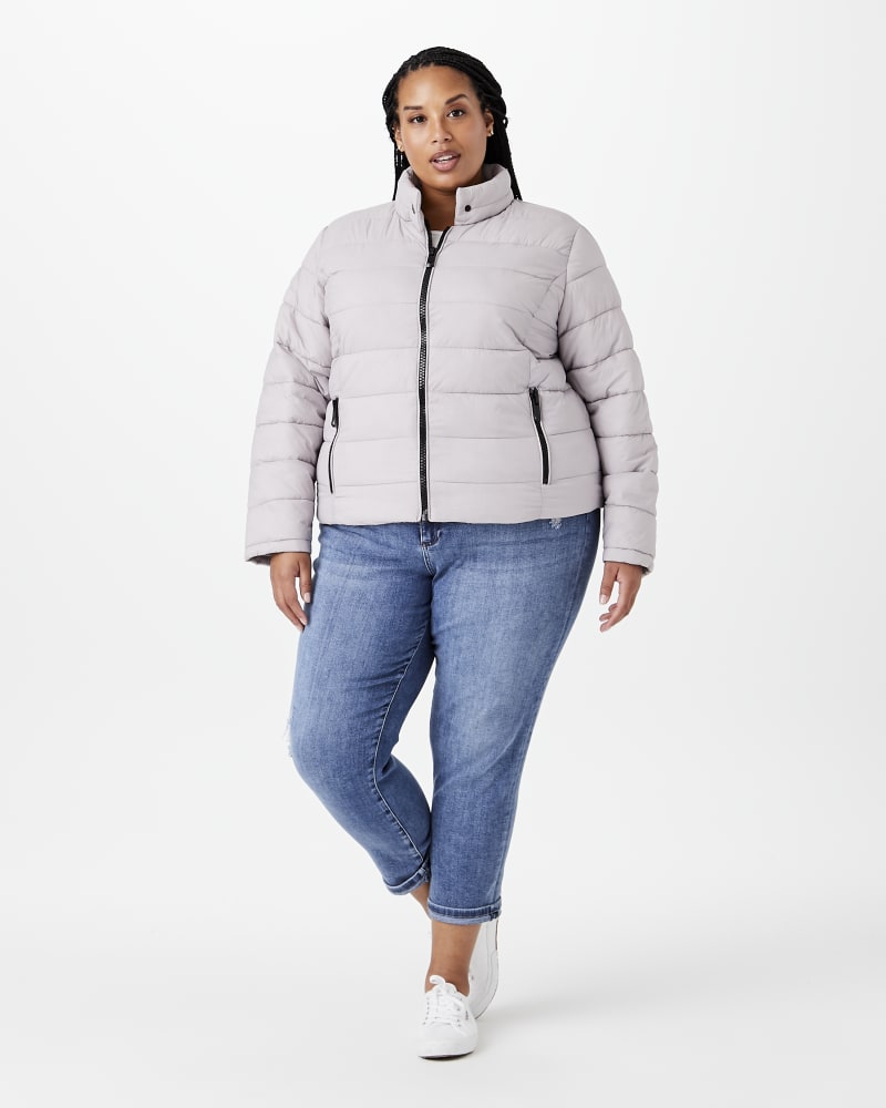 Plus size model with hourglass body shape wearing Gina Packable Puffer Jacket by Marc NY | Dia&Co | dia_product_style_image_id:151763